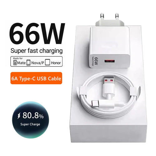 6A 66W Super Fast EU Wall Charger USB Cable
