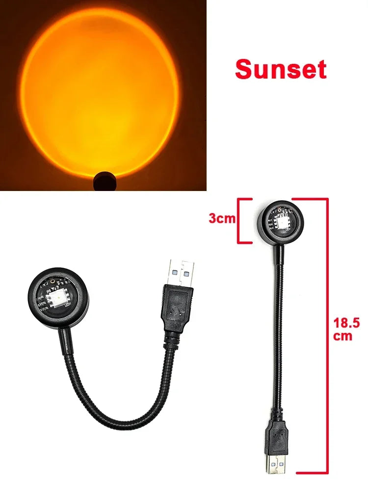 Lámpara Proyectora de Puesta de Sol LED – Luz Ambiental Giratoria USB, Efecto Atardecer para Decoración de Habitación, Sala o Fotos Estéticas