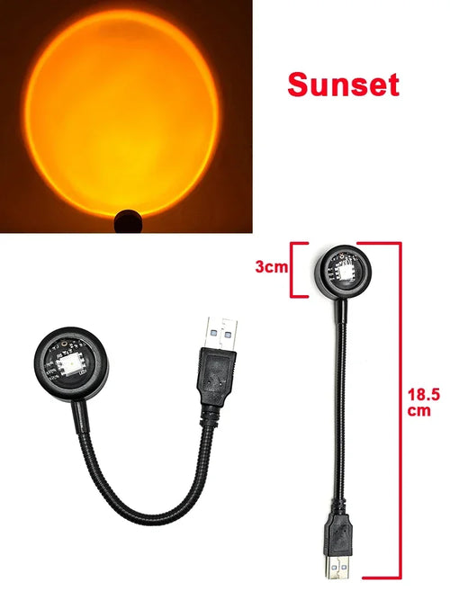 Lámpara Proyectora de Puesta de Sol LED – Luz Ambiental Giratoria USB, Efecto Atardecer para Decoración de Habitación, Sala o Fotos Estéticas